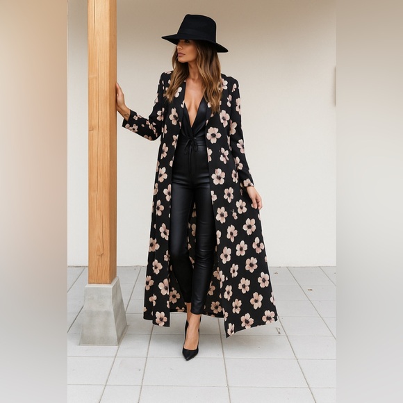 Maxi Satin Floral Blazer Coat - Picture 1 of 7